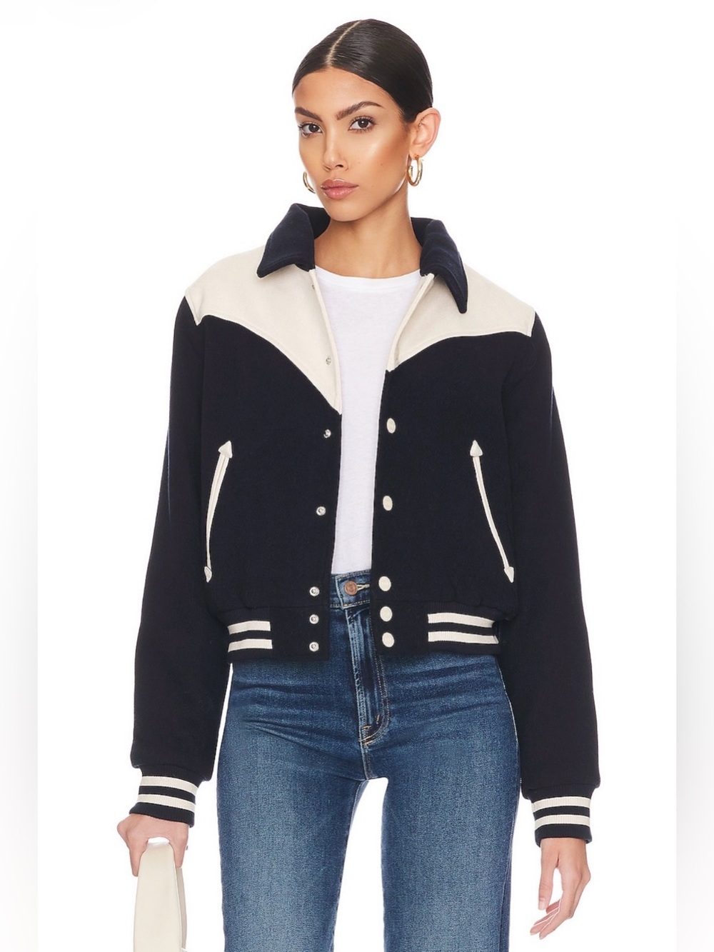 The Western Varsity Bomber Jacket in Cool Your Jets: Mother Denim Brand